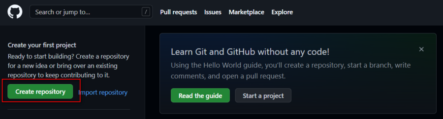 GitHub | Create repositoryボタン