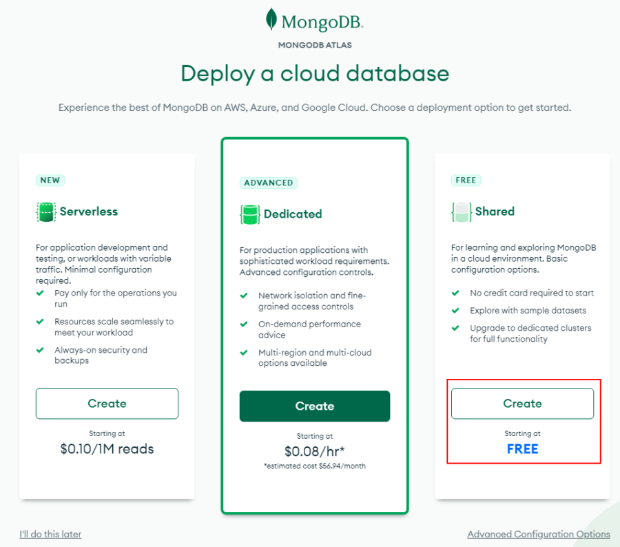 MongoDB | 料金プランの選択