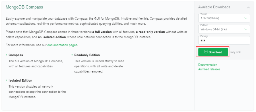 MongoDB Compass | ダウンロードページ
