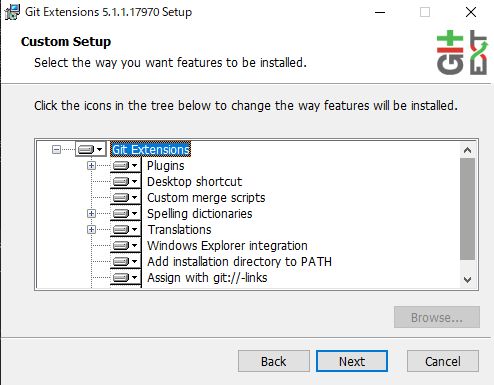 Git Extensions インストーラー | インストール内容の選択