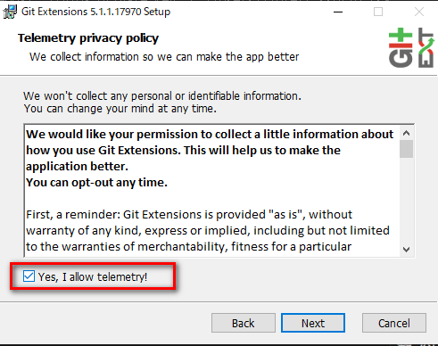 Git Extensions インストーラー | プライバシーポリシーの確認
